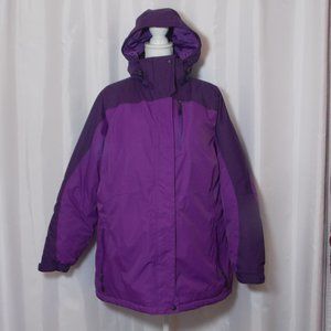 LL Bean Heavy Winter Coat Womens 1X Regular Hooded Purple Quilt Lined
